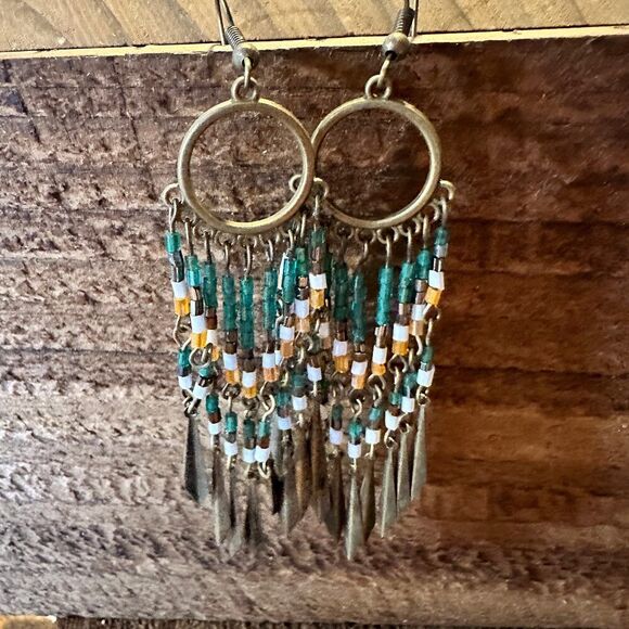 Boho Hippie Vintage Native American Delicate Copper Wire Earrings, Gift Box - Picture 1 of 8